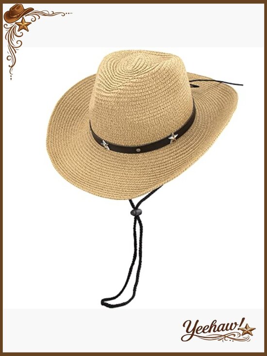Straw Sun Hat Wide Brim UV Protection Beach Cowboy Style Foldable main image 5